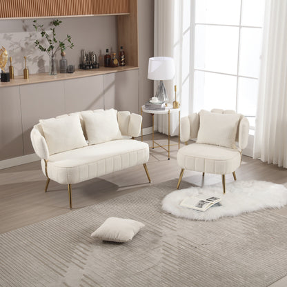 Divano a due posti in boucle beige con struttura in metallo