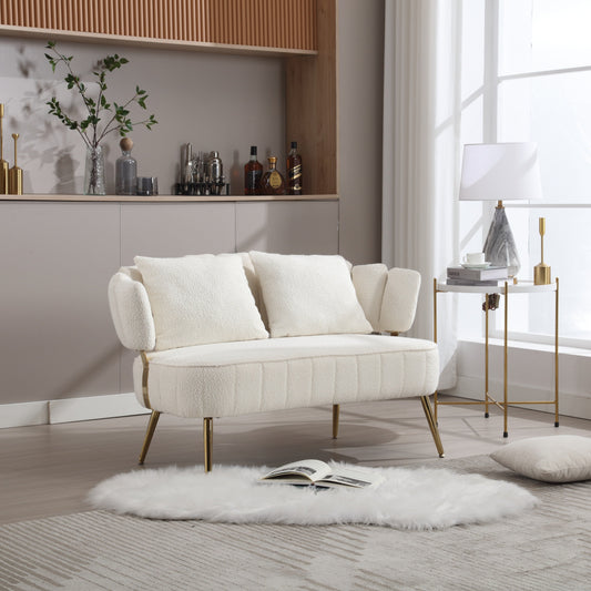 Divano a due posti in boucle beige con struttura in metallo