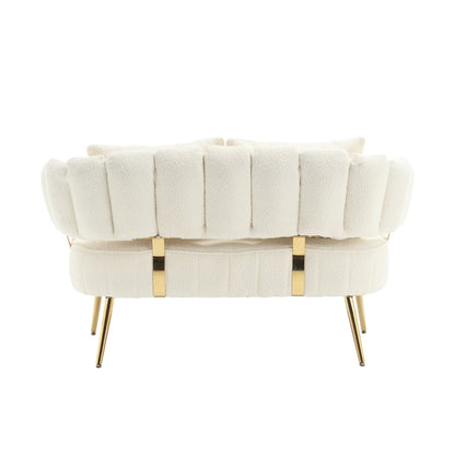 Divano a due posti in boucle beige con struttura in metallo