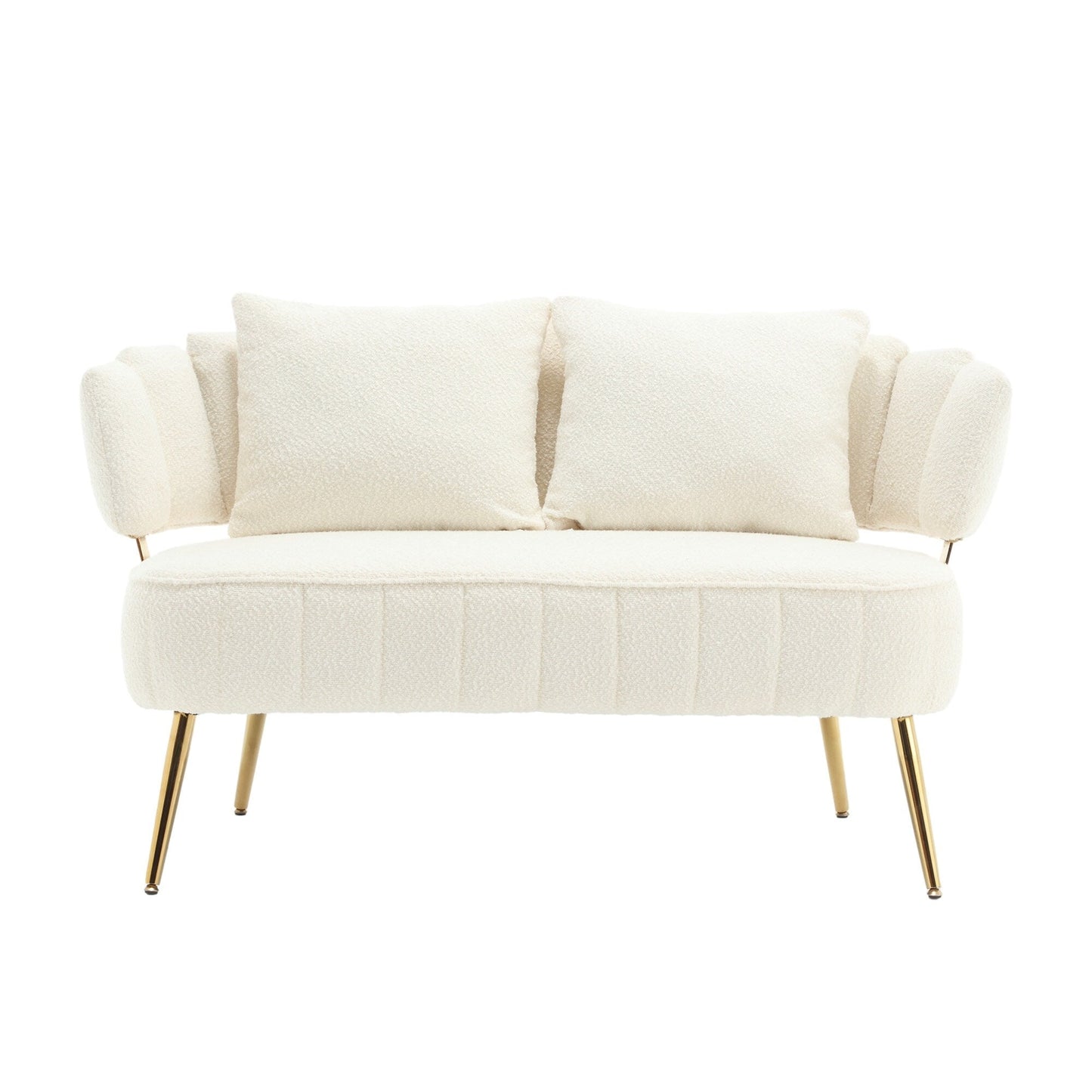Divano a due posti in boucle beige con struttura in metallo