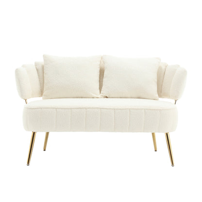 Divano a due posti in boucle beige con struttura in metallo