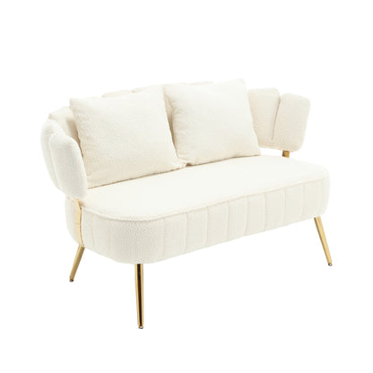 Divano a due posti in boucle beige con struttura in metallo