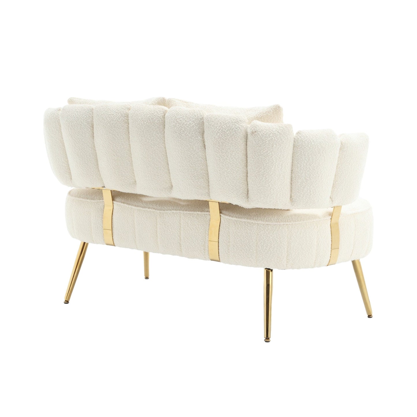 Divano a due posti in boucle beige con struttura in metallo