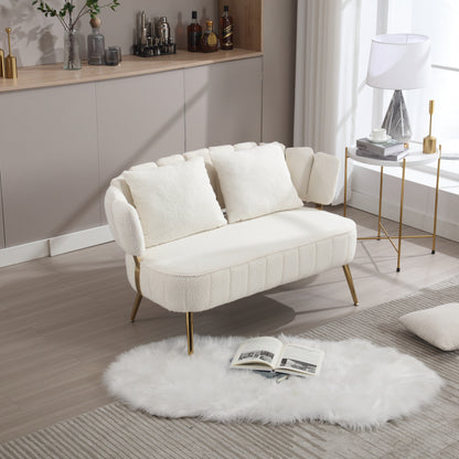 Divano a due posti in boucle beige con struttura in metallo
