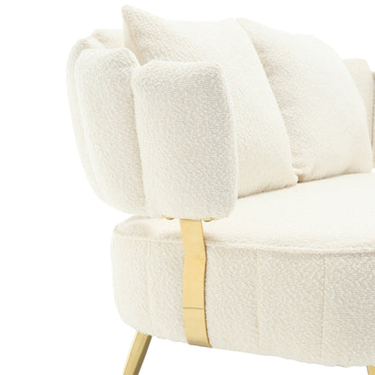 Divano a due posti in boucle beige con struttura in metallo