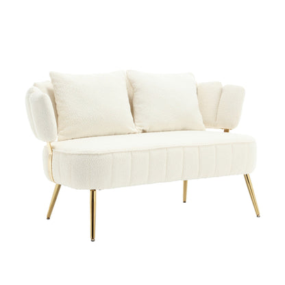 Divano a due posti in boucle beige con struttura in metallo