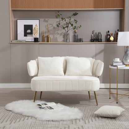 Divano a due posti in boucle beige con struttura in metallo