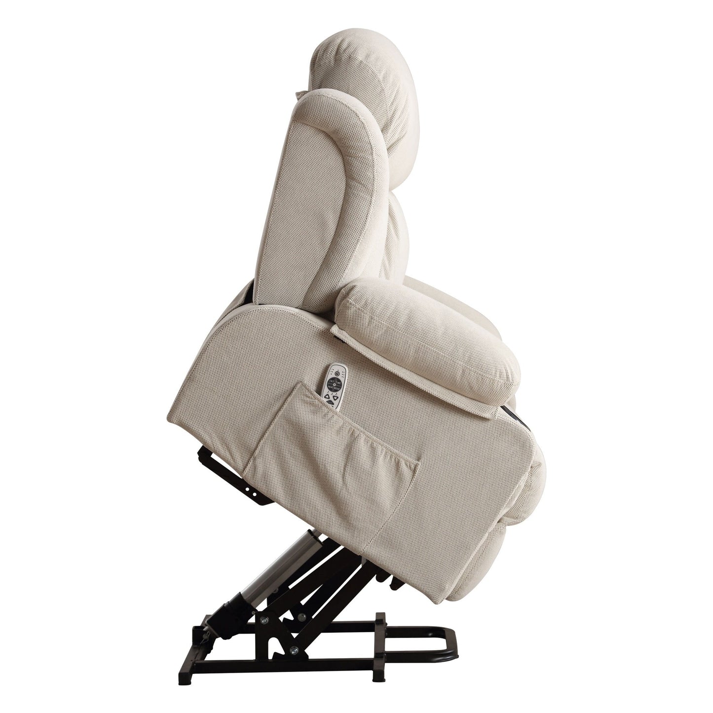 Poltrona reclinabile elettrica con massaggio, imbottita, in tessuto traspirante beige, di grandi dimensioni, con massaggio, riscaldamento lombare, 2 portabicchieri, porta USB
