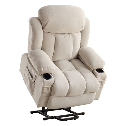 Poltrona reclinabile elettrica con massaggio, imbottita, in tessuto traspirante beige, di grandi dimensioni, con massaggio, riscaldamento lombare, 2 portabicchieri, porta USB