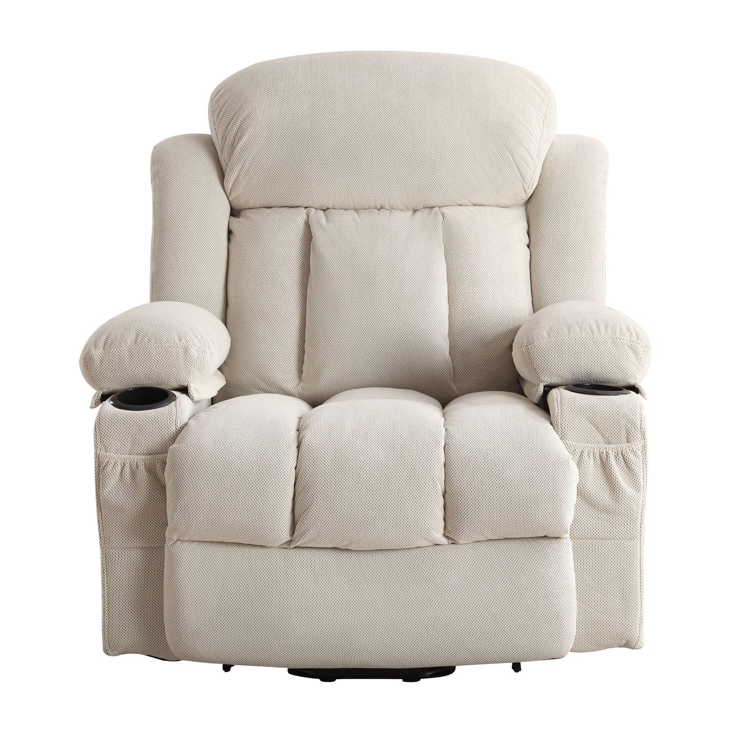 Poltrona reclinabile elettrica con massaggio, imbottita, in tessuto traspirante beige, di grandi dimensioni, con massaggio, riscaldamento lombare, 2 portabicchieri, porta USB