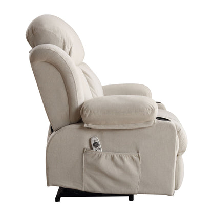 Poltrona reclinabile elettrica con massaggio, imbottita, in tessuto traspirante beige, di grandi dimensioni, con massaggio, riscaldamento lombare, 2 portabicchieri, porta USB