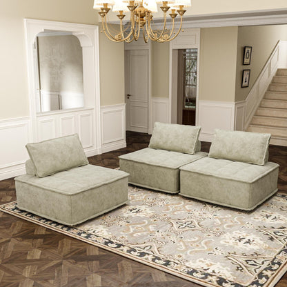 Set di divani modulari in ciniglia beige da 3 pezzi