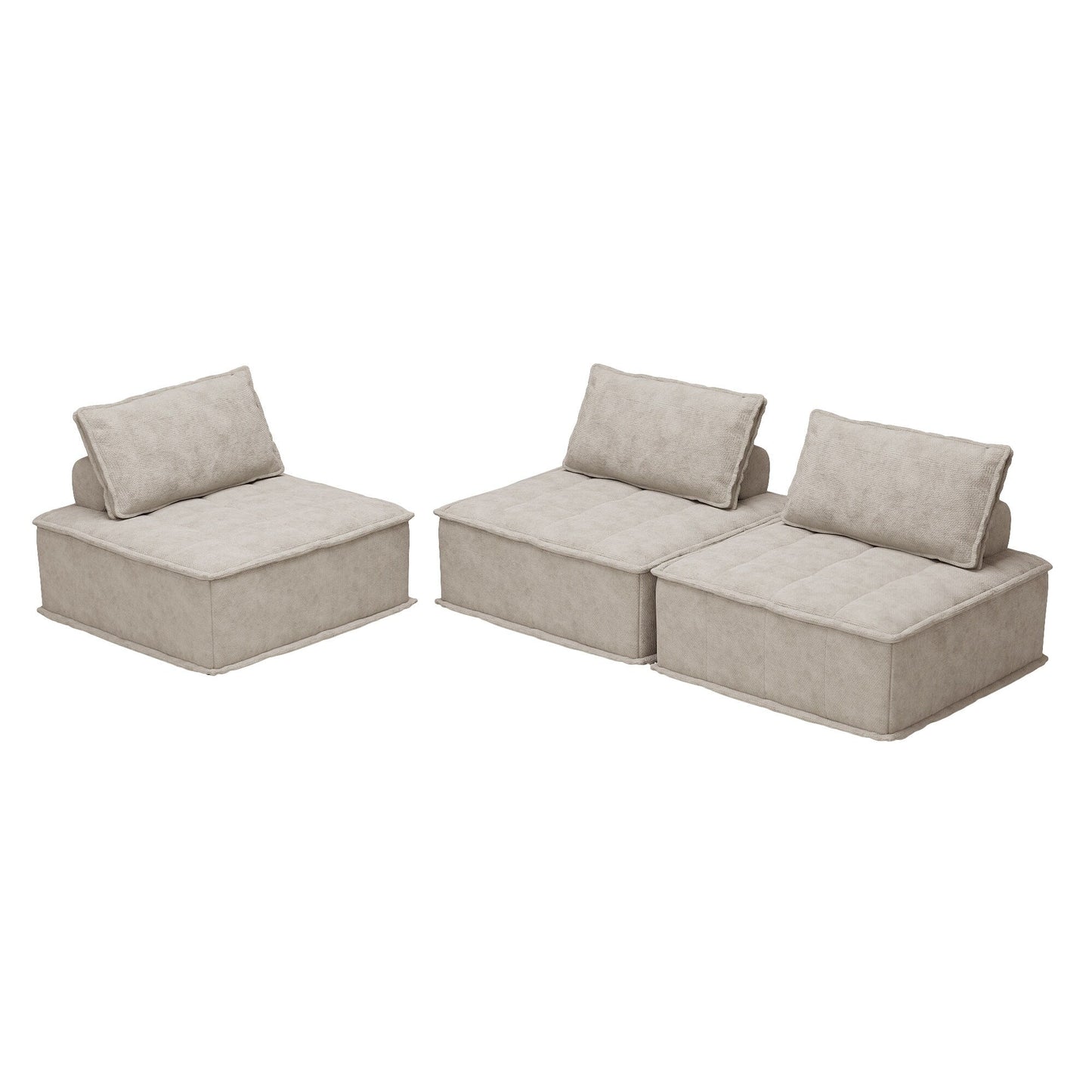 Set di divani modulari in ciniglia beige da 3 pezzi