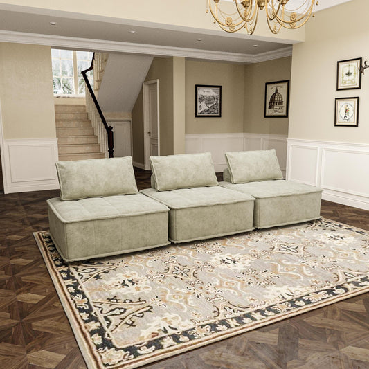 Set di divani modulari in ciniglia beige da 3 pezzi