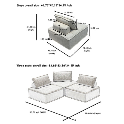 Set di divani modulari in ciniglia beige da 3 pezzi