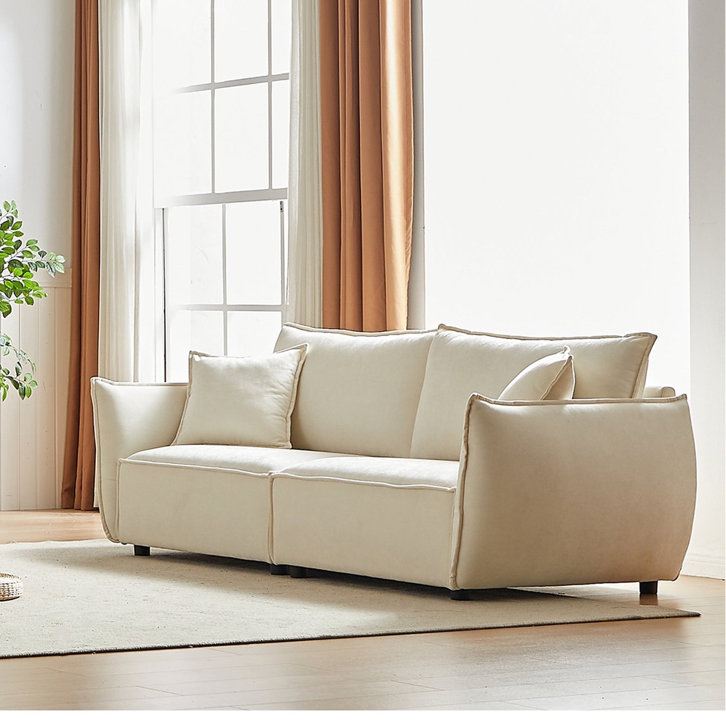 Divano a 3 posti in ciniglia beige con cuscini extra