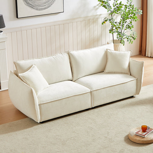 Divano a 3 posti in ciniglia beige con cuscini extra