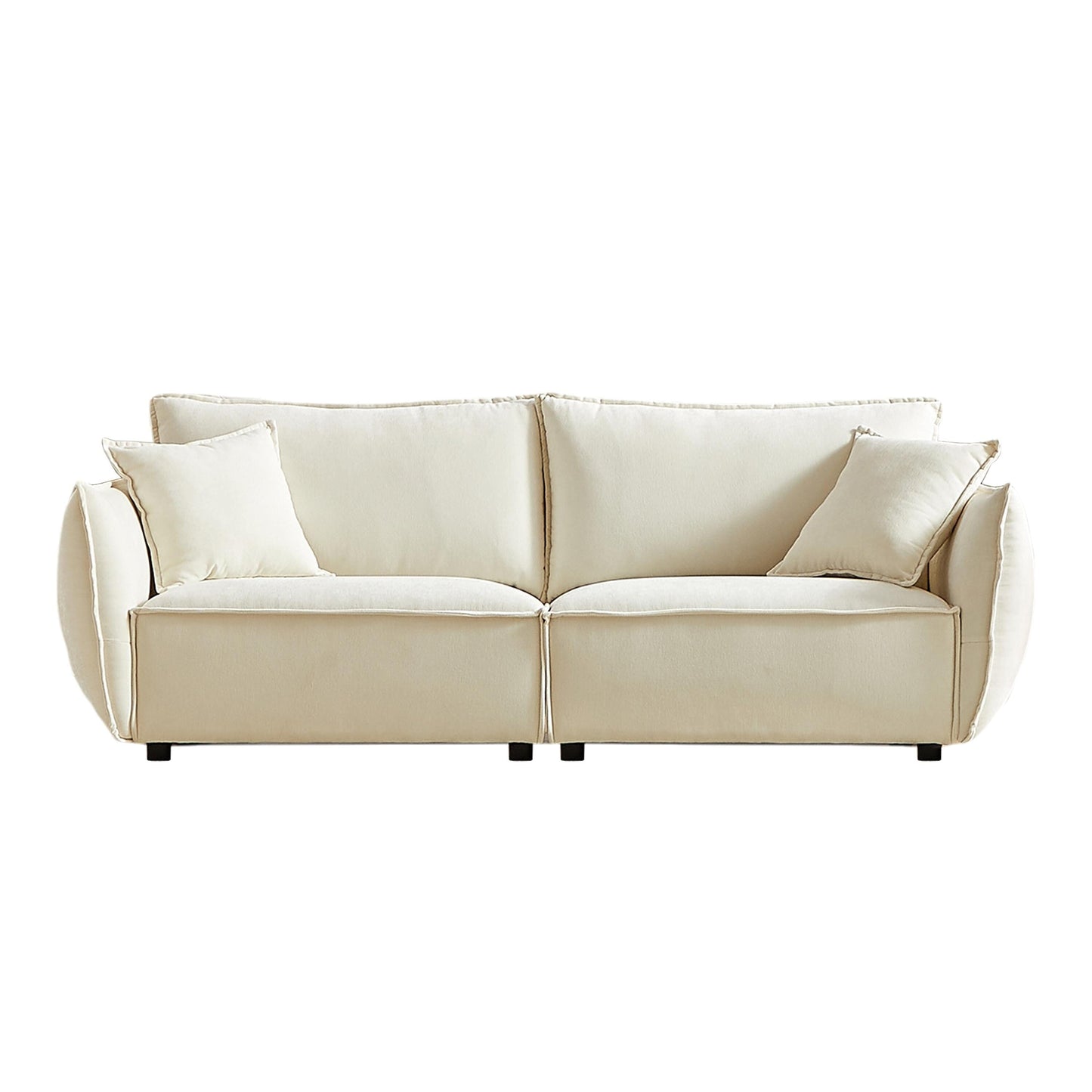 Divano a 3 posti in ciniglia beige con cuscini extra