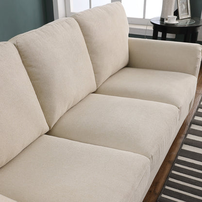 Divano a 3 posti in ciniglia beige con braccioli arrotolati