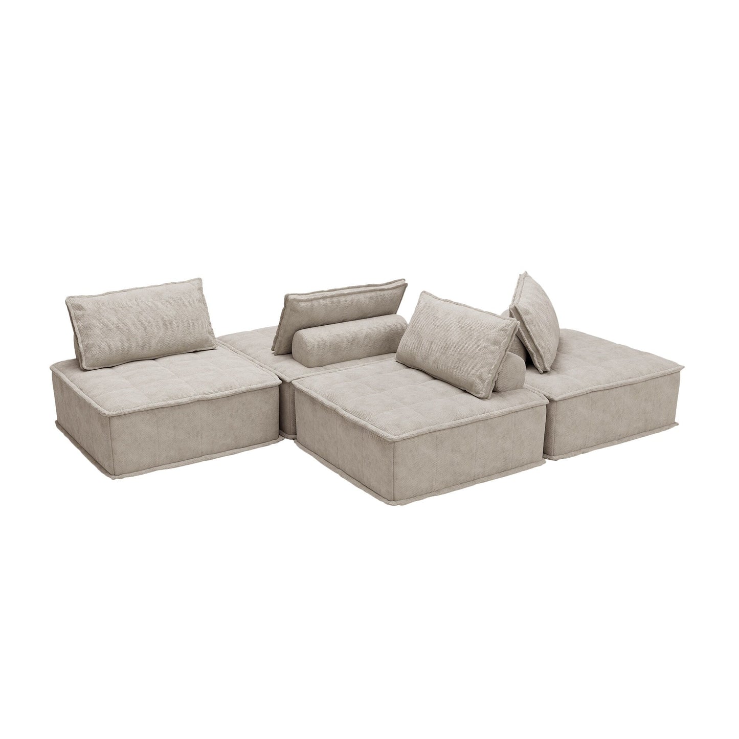 Set di divani modulari in ciniglia beige da 4 pezzi