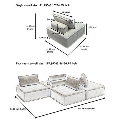 Set di divani modulari in ciniglia beige da 4 pezzi