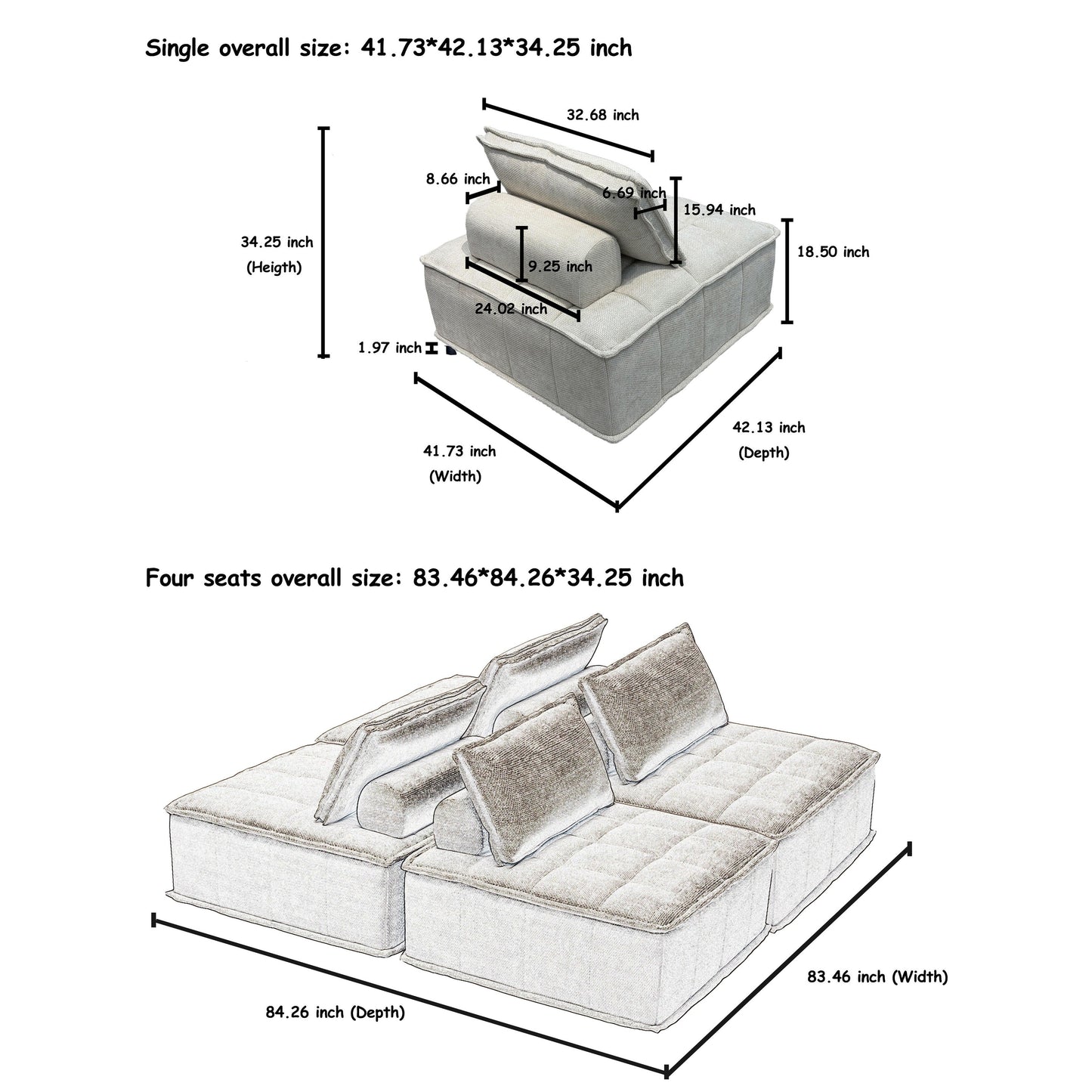 Set di divani modulari in ciniglia beige da 4 pezzi
