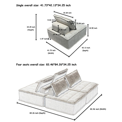Set di divani modulari in ciniglia beige da 4 pezzi
