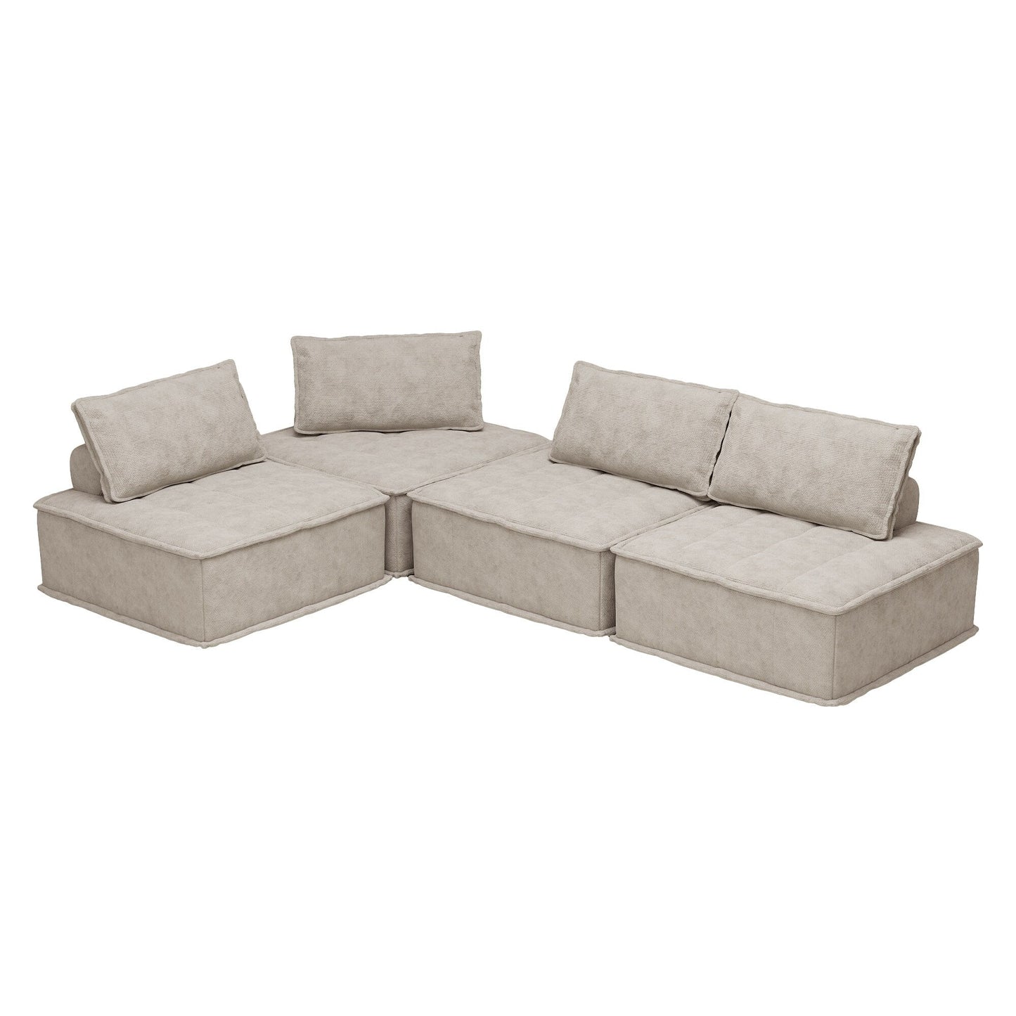 Set di divani modulari in ciniglia beige da 4 pezzi