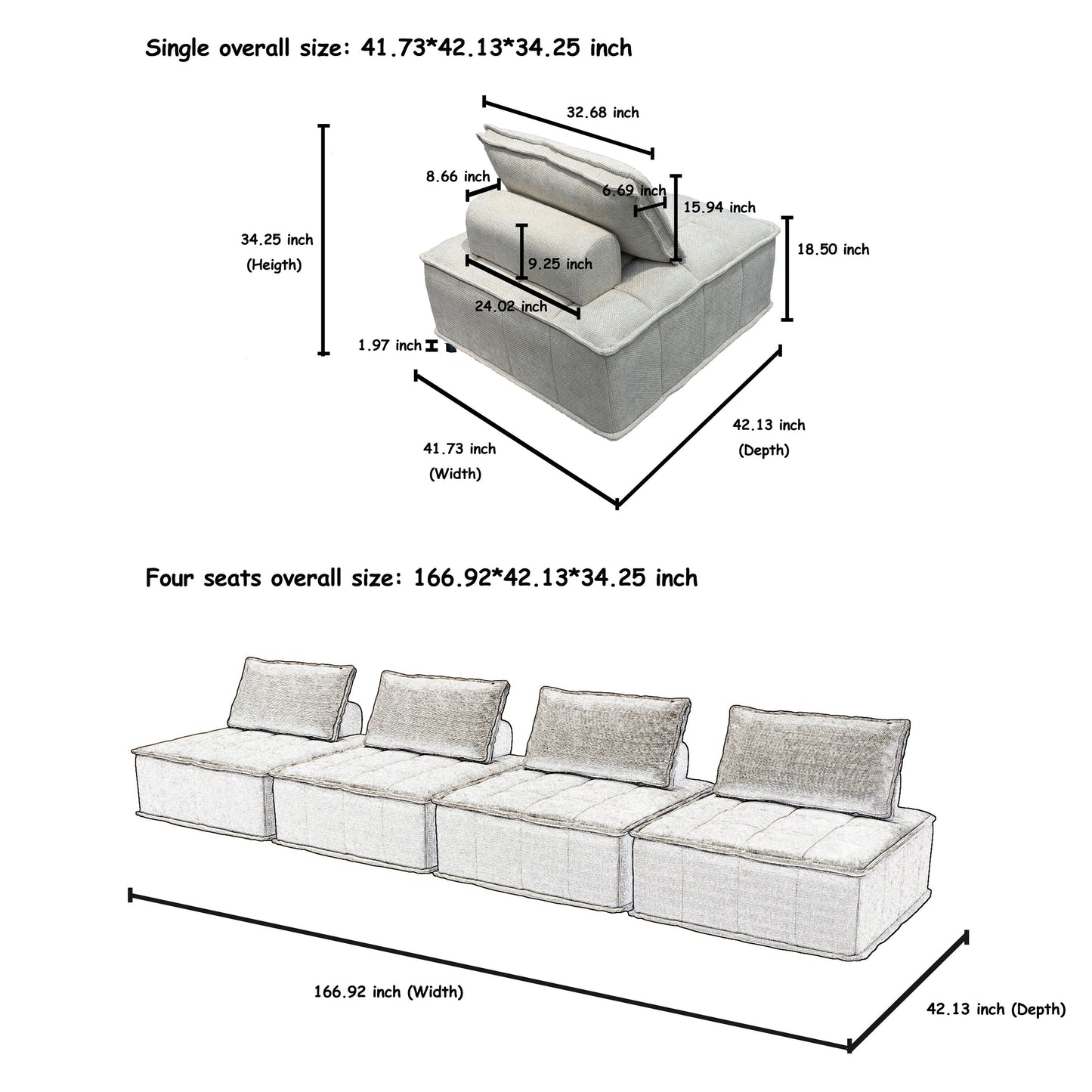 Set di divani modulari in ciniglia beige da 4 pezzi