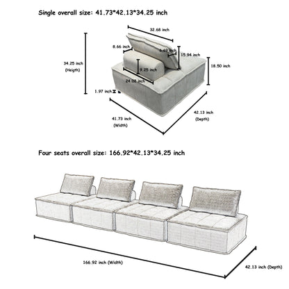 Set di divani modulari in ciniglia beige da 4 pezzi