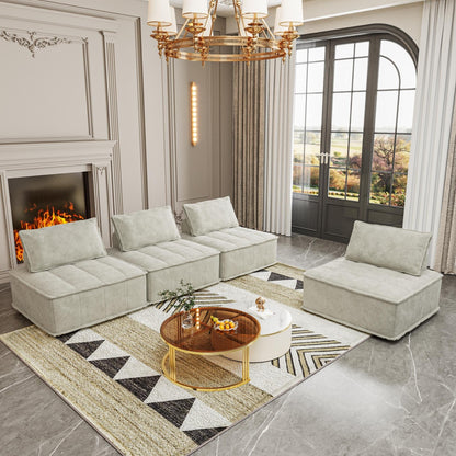 Set di divani modulari in ciniglia beige da 4 pezzi