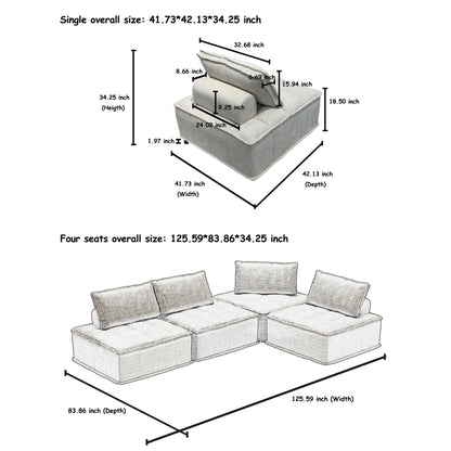Set di divani modulari in ciniglia beige da 4 pezzi