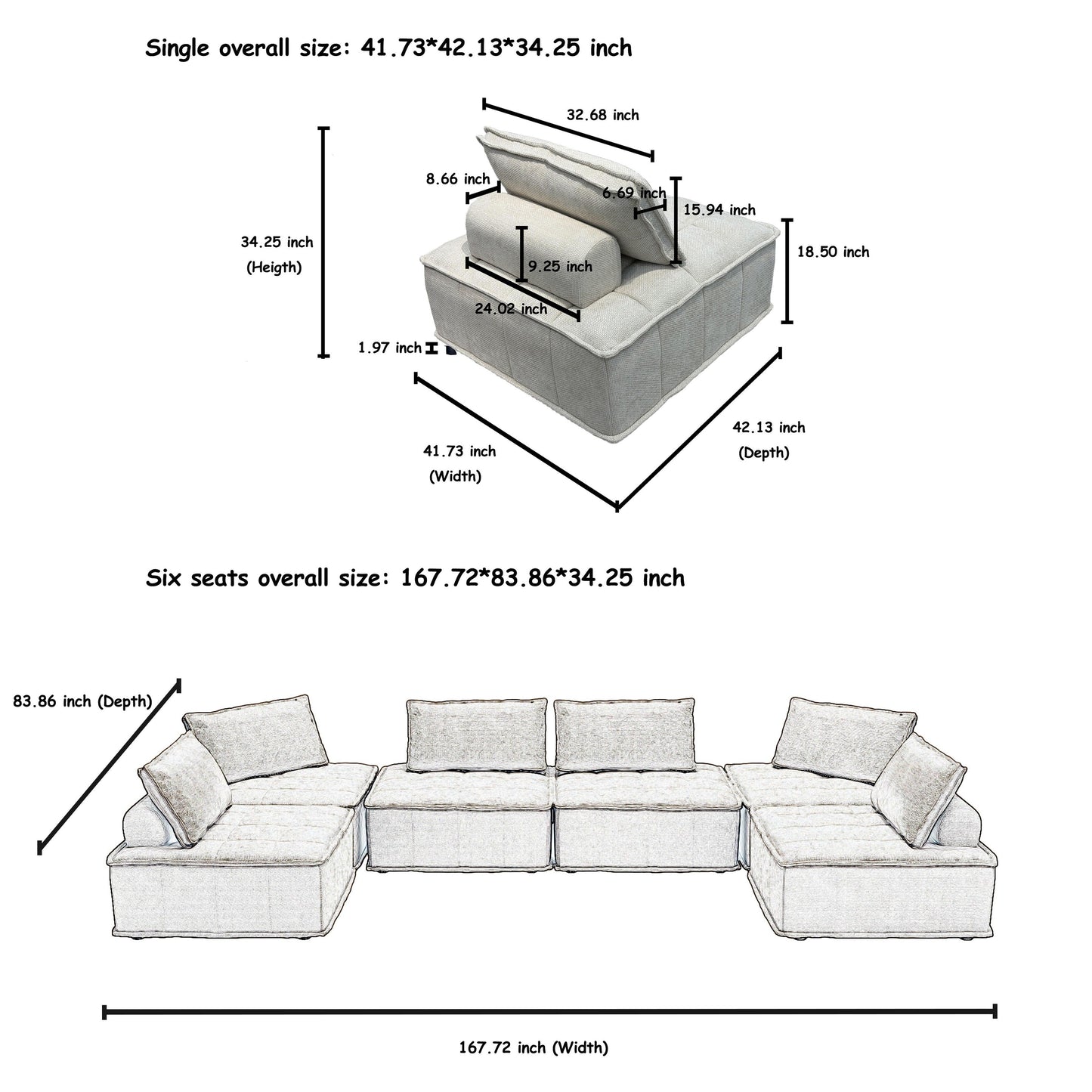 Set di divani modulari in ciniglia beige da 6 pezzi