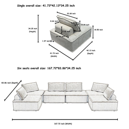 Set di divani modulari in ciniglia beige da 6 pezzi