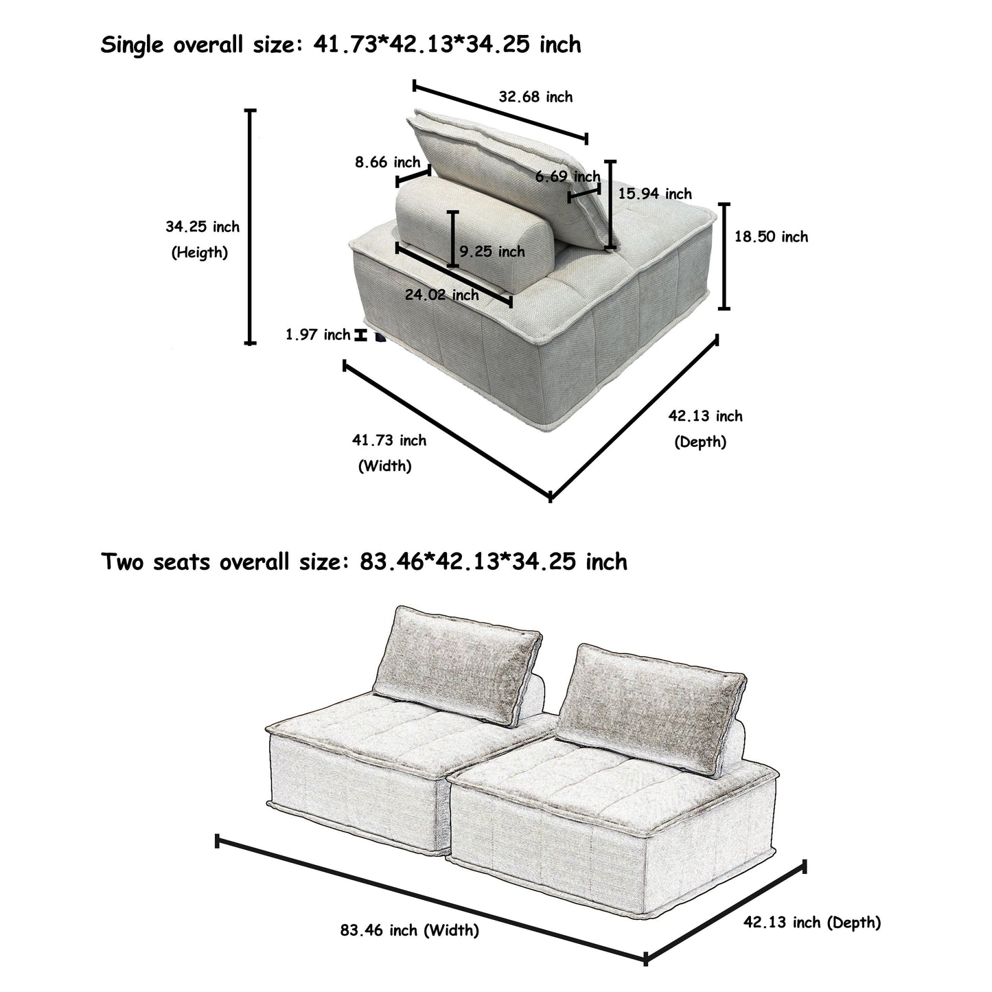 Set di divani modulari in ciniglia beige da 6 pezzi