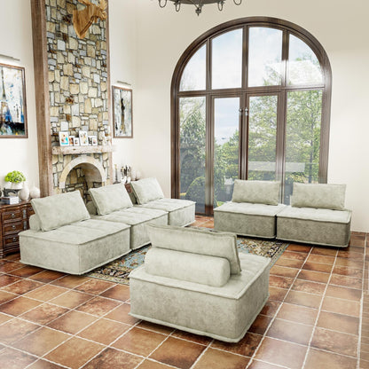 Set di divani modulari in ciniglia beige da 6 pezzi