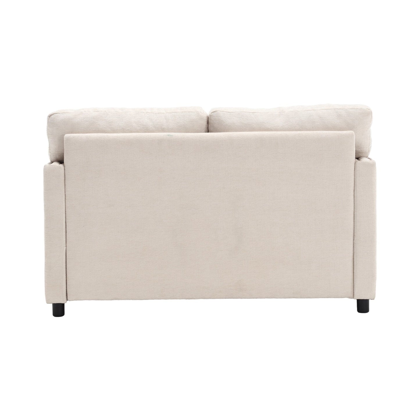 Divano a due posti in ciniglia beige con tasca e borchie