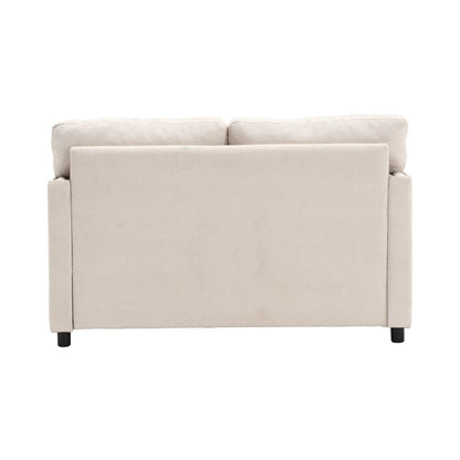 Divano a due posti in ciniglia beige con tasca e borchie