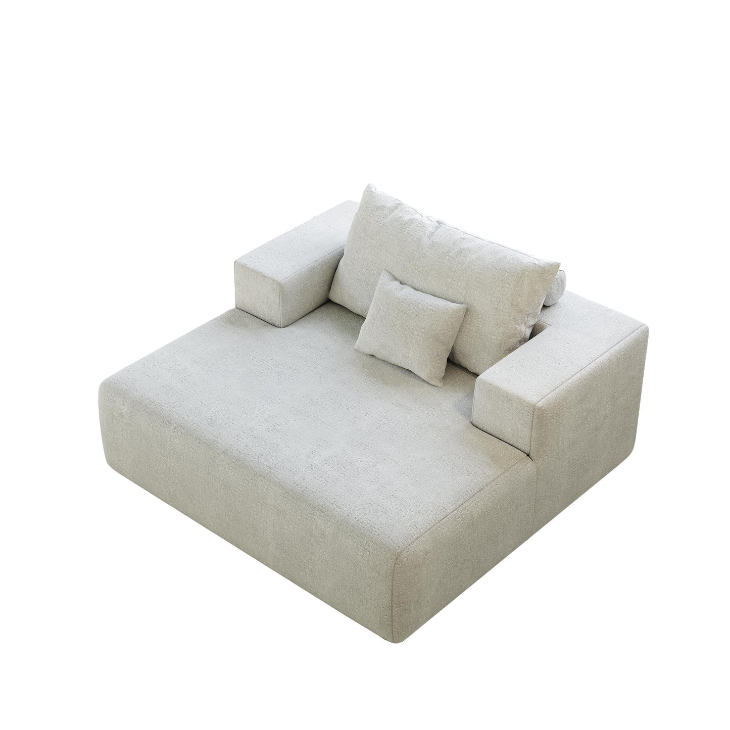 Divano letto singolo in ciniglia beige con cuscino per schienale