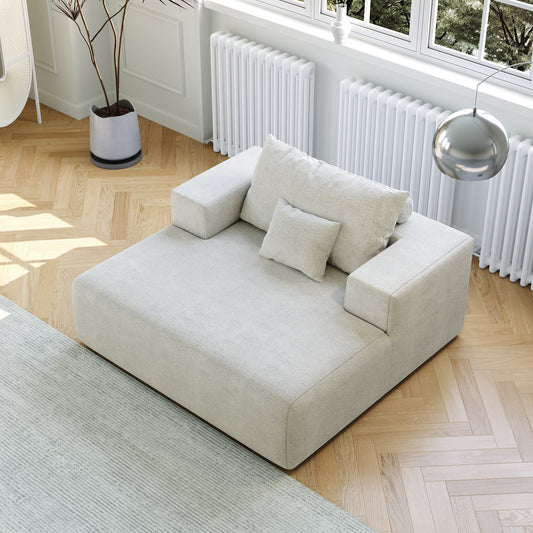 Divano letto singolo in ciniglia beige con cuscino per schienale
