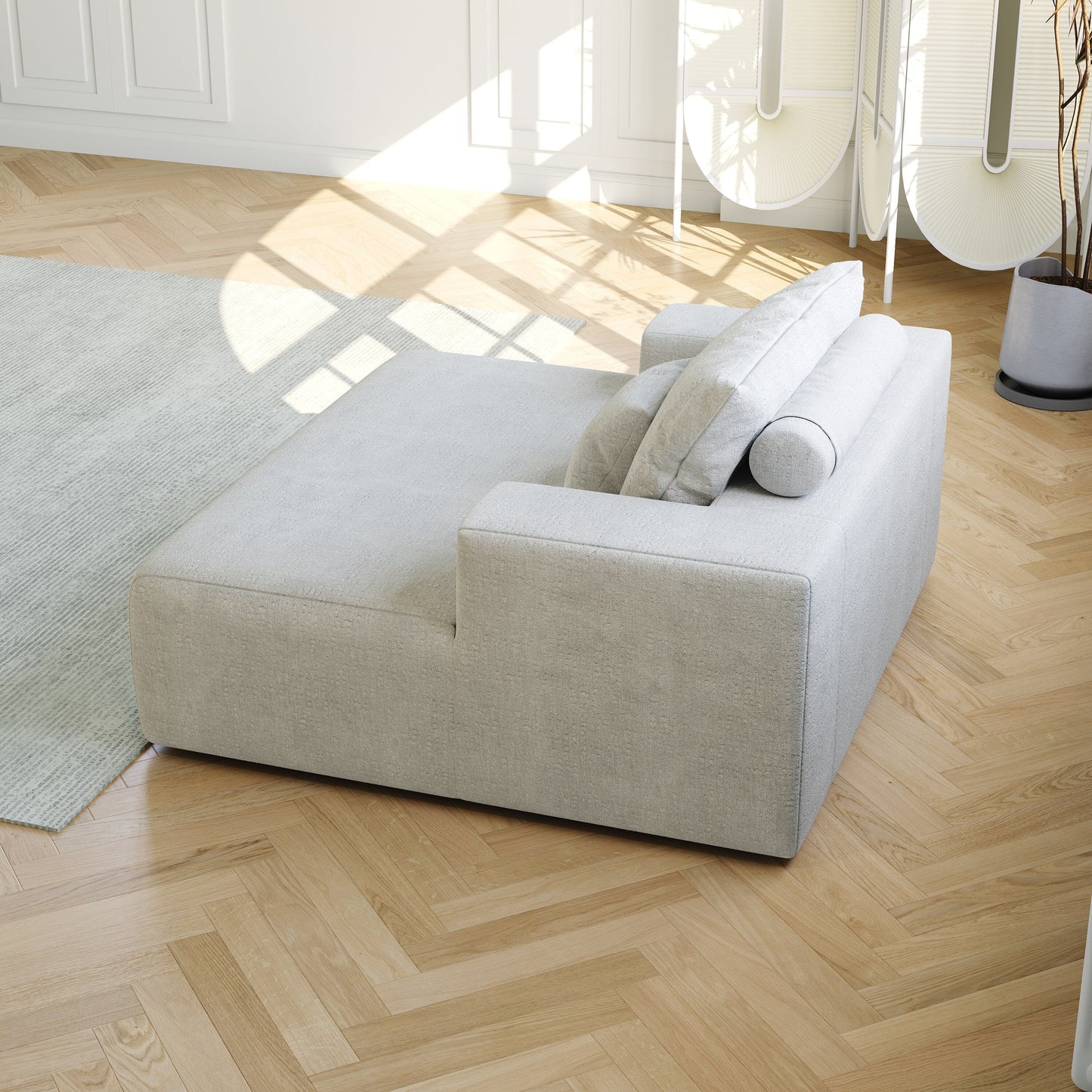Divano letto singolo in ciniglia beige con cuscino per schienale