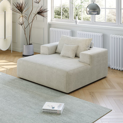 Divano letto singolo in ciniglia beige con cuscino per schienale