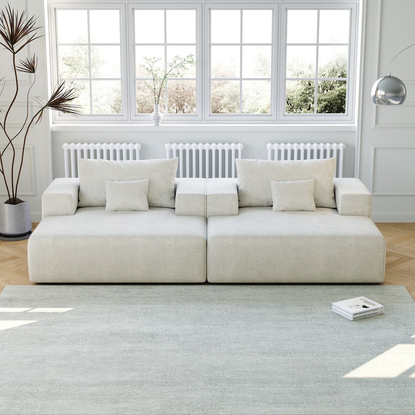 Divano letto singolo in ciniglia beige con cuscino per schienale