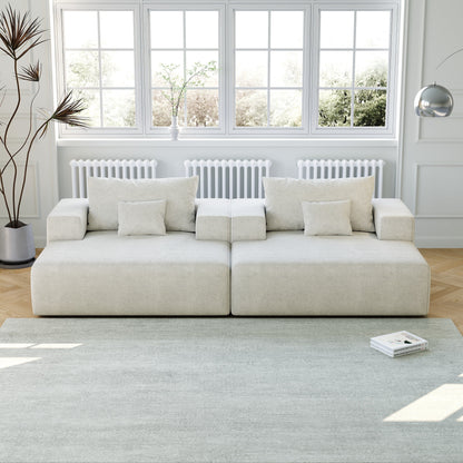 Divano letto singolo in ciniglia beige con cuscino per schienale