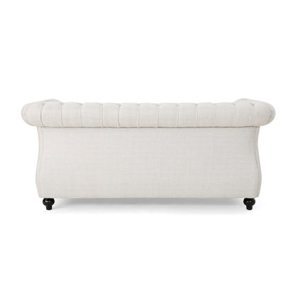 Divano a due posti Chesterfield beige con bottoni e borchie