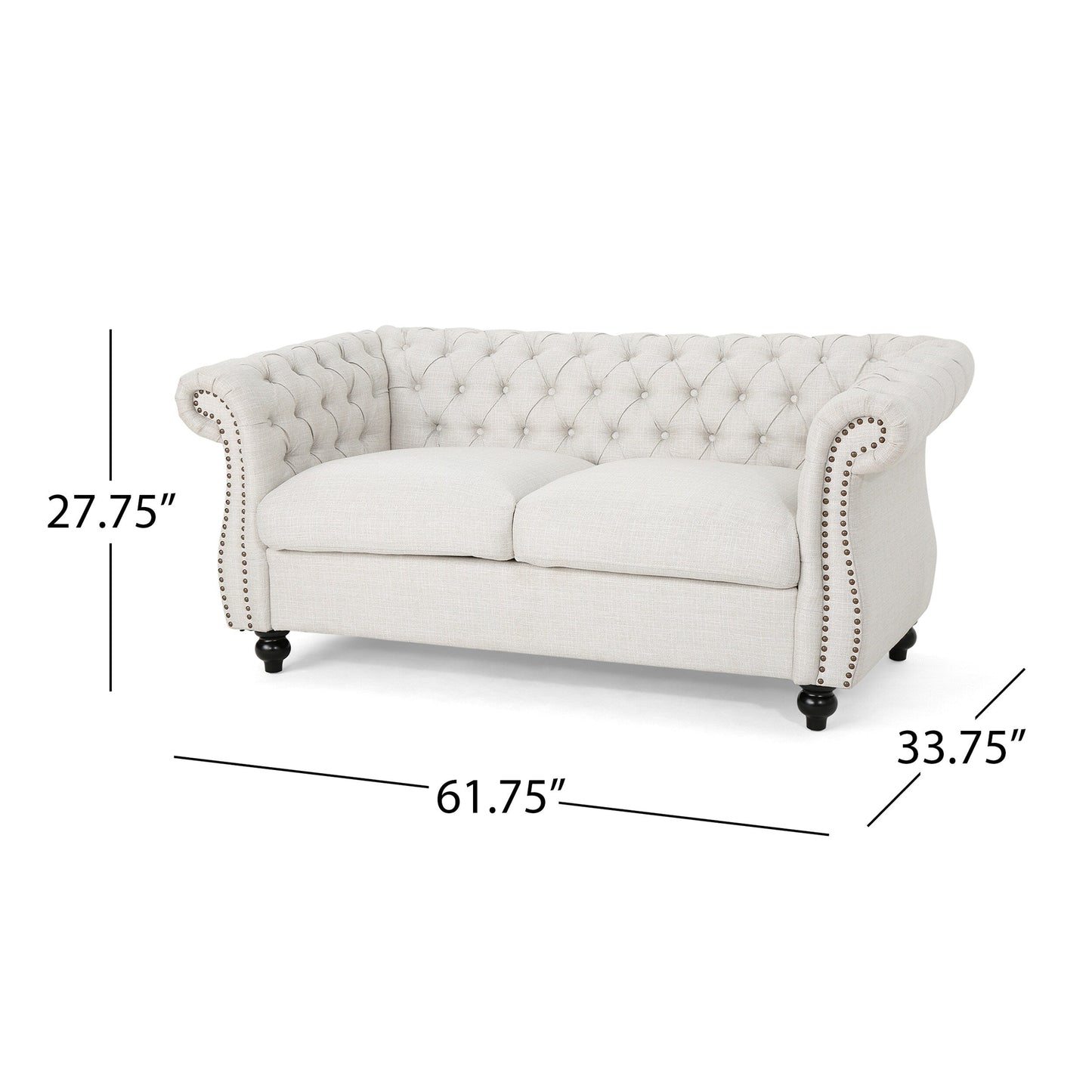 Divano a due posti Chesterfield beige con bottoni e borchie