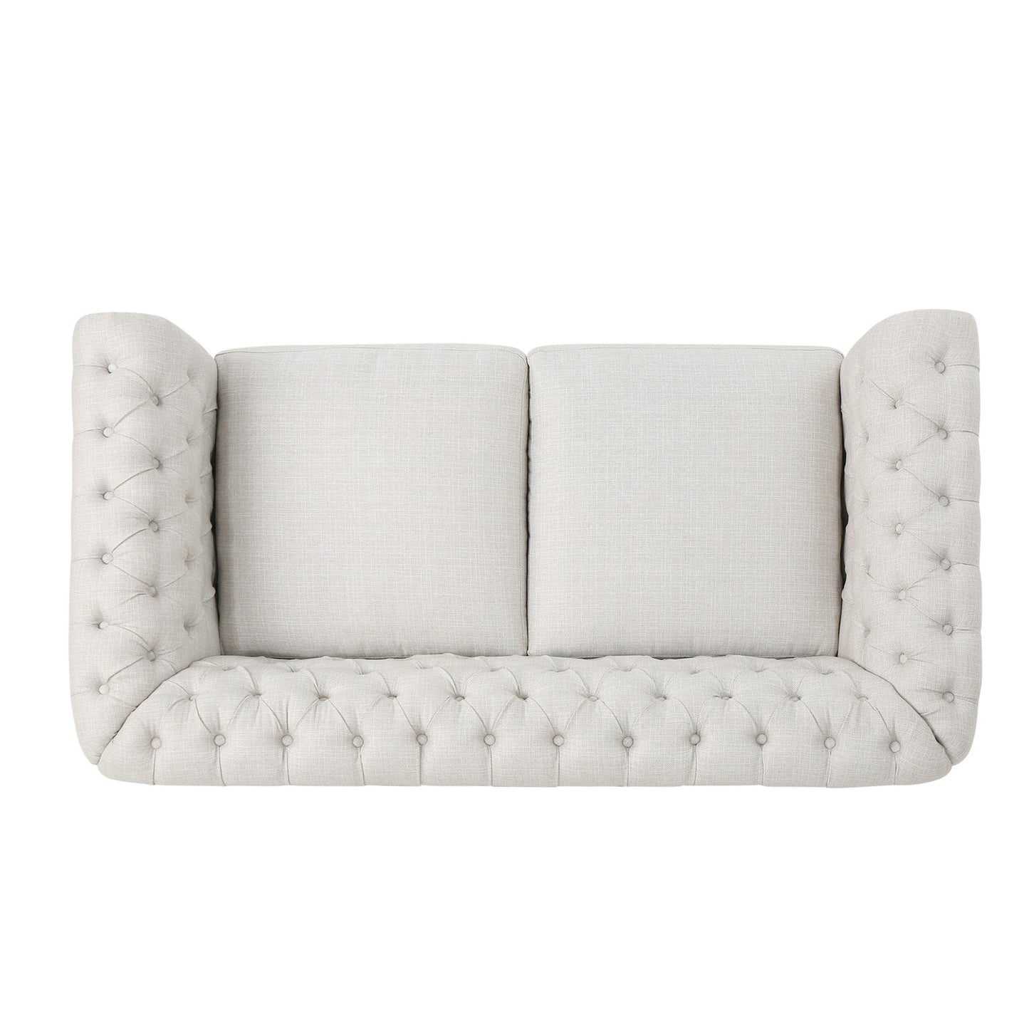 Divano a due posti Chesterfield beige con bottoni e borchie