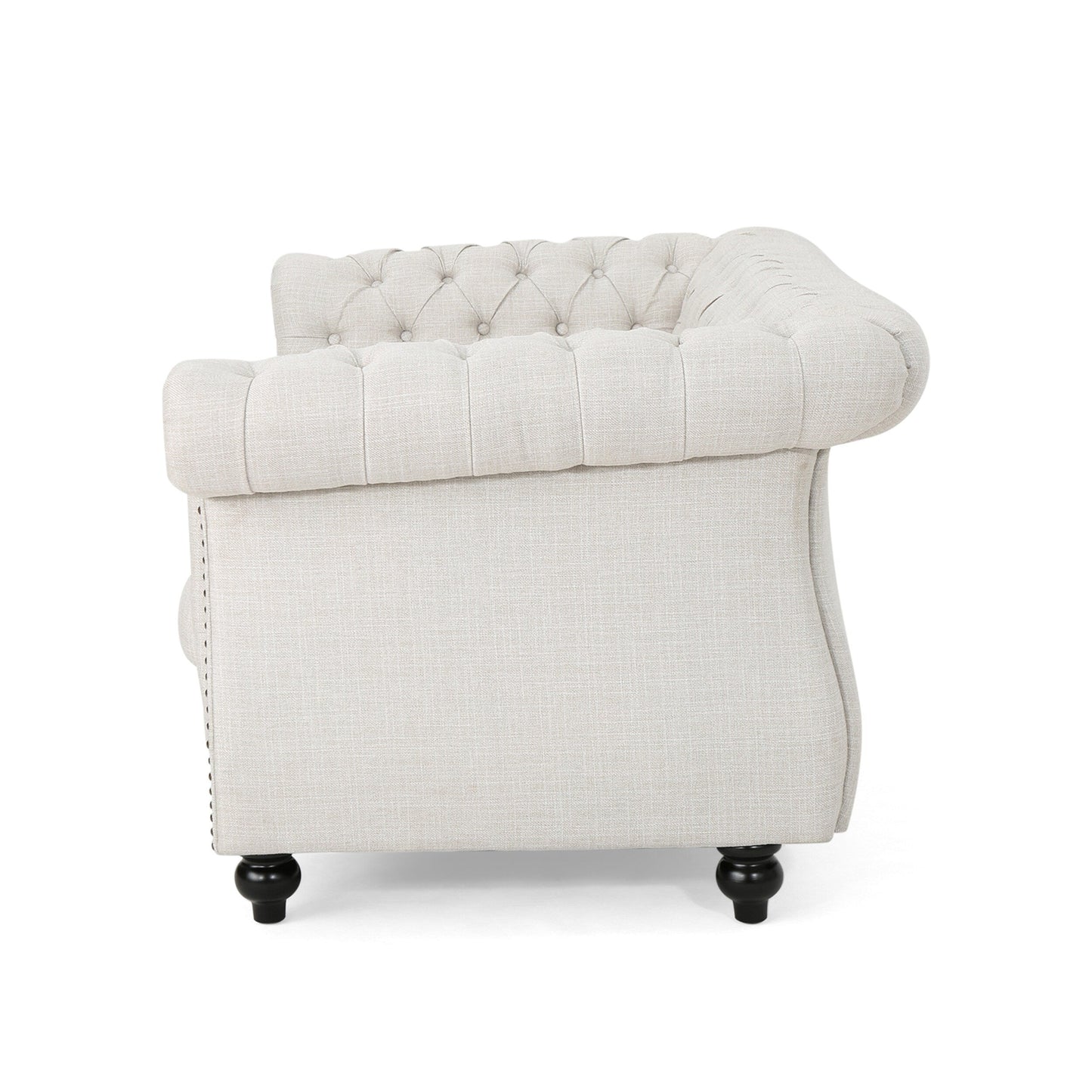 Divano a due posti Chesterfield beige con bottoni e borchie