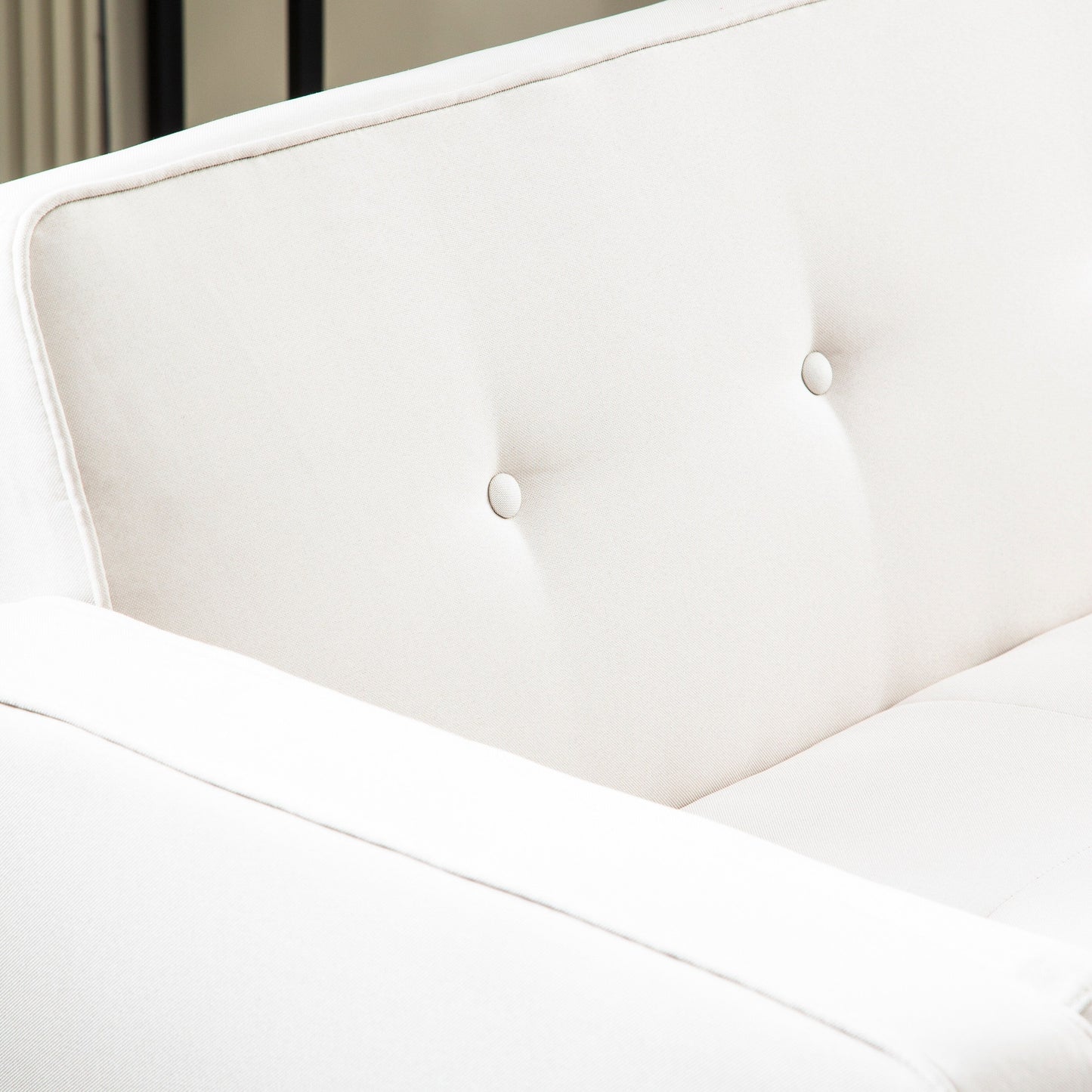 Divano letto futon beige convertibile a 3 posti con gambe in legno