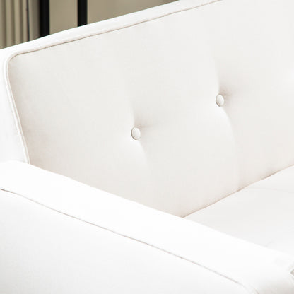 Divano letto futon beige convertibile a 3 posti con gambe in legno
